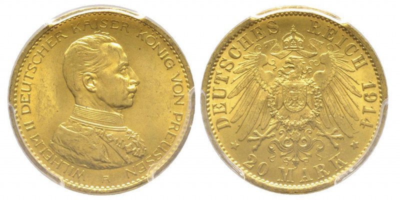 Preussen
Wilhelm II 1888-1918
20 Mark, Berlin, 1914 A, AU 7.96 g.
Ref : Fr. 3833...