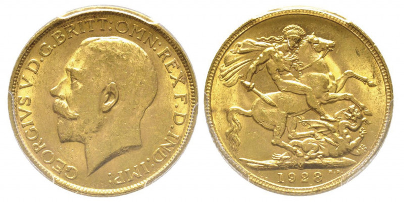 George V 1910-1936
Sovereign, Melbourne, 1928 M, AU 7.98 g. 917‰ Ref : Fr.39, KM...