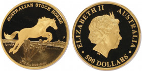 Elizabeth II 1952-
500 Dollars, 2016 P, "The Australian Stockhorse", 5 oz Gold, AU 155.533 g. 999‰
Conservation : PCGS PROOF 70 DEEP CAMEO
Quantité : ...