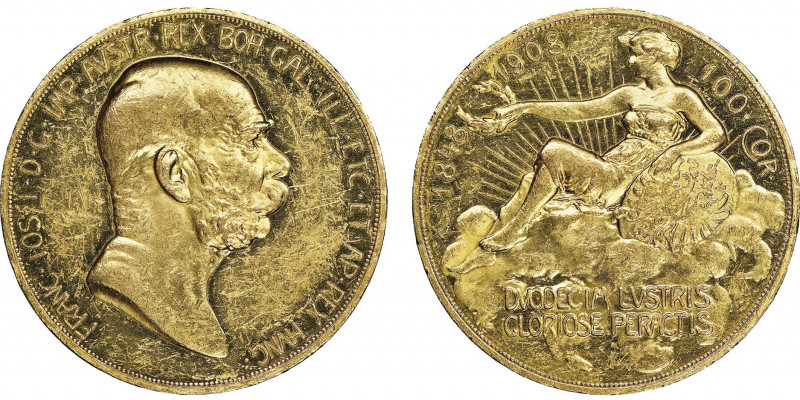 Franz Joseph I 1848-1916 
100 Kronen, Vienne, 1908, AU 33,9 g. Ref : Fr. 514, KM...
