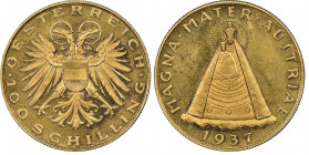 République 1918-
100 Schilling, 1937, AU 23.52 g.
Ref : Fr. 522, KM#2857
Conservation : NGC PROOF LIKE 62 CAMEO
Quantité : 2936 ex.
