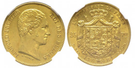 Léopold I 1831-1865
25 Francs, 1848, AU 7.91 g. Ref : Fr. 405, KM#13.1 Conservation : NGC MS 63