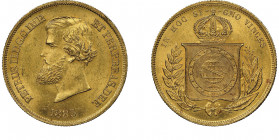 Pedro II 1831-1889
10000 Reis, Rio, 1883, AU 8,97 g. Ref : Fr.124,KM#467
Conservation : NGC MS 63+