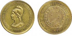 Republic, 1889-
20000 Reis, Rio, 1889, AU 17.91 g. Ref : Fr. 124, KM#497 Conservation : NGC AU 58