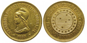 Republic, 1889-
20000 Reis, Rio, 1889, AU 18 g. Ref : FR. 124, KM#497
Conservation : Superbe