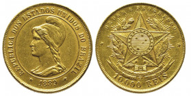 Republic, 1889-
10000 Reis, Rio, 1889, AU 8.99 g. Ref : Fr.125, KM#496
Conservation : Superbe