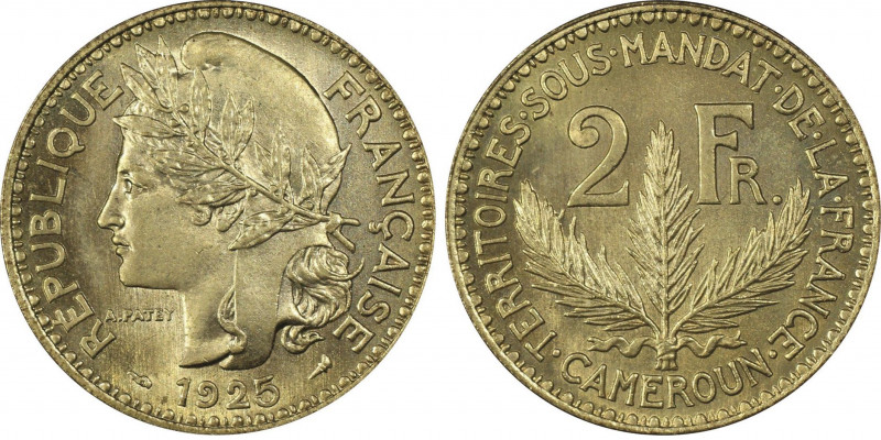 CAMEROUN
2 Francs, pré-série de Morlon poids lourd,Paris, 1925, Cu-al 10.35 g. A...