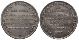 CUBA
Médaille en argent, 1857, AG 22.91 g.
Avers : YNAUGURACIO DE LAS OBRAS DEL GAS 6 DE SETIEMBRE DE 1857 AL ESCMO SORCOBERNADOR COMANDANTE GENERAL D...