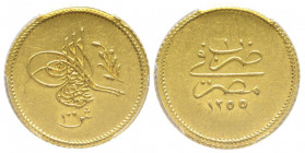 Abdul Mejid AH 1255-1277 (1839-1861)
100 Quirsh, AH 1255//1 (1839), AU 8.54 g.
Ref : Fr. 73, KM#235.1
Conservation : PCGS AU 58