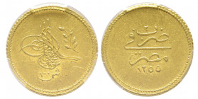 Abdul Mejid AH 1255-1277 (1839-1861)
100 Quirsh, AH 1255//2 (1840), AU 8.54 g.
Ref : Fr. 73, KM#235.1
Conservation : PCGS AU 55