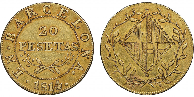 Joseph Napoleon 1808-1814
20 pesetas, Barcelone, 1814, AU
Ref : Fr. 23, Cal.56
E...