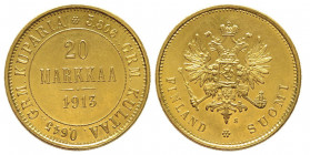 Nicholas II 1894-1917
20 Markkaa, 1913 S, AU 6.45 g.
Ref : Fr. 3, KM#9.2 
Ex Vente UBS, 06/09/2006, lot 2773
Conservation : Superbe