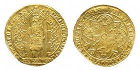 Charles V 1364-1380
Franc à pied, AU 3.79 g. Ref : Dup. 360, Ciani 457, Fr. 284 Conservation : PCGS MS 62
