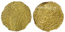 Charles V 1364-1380
Franc à pied, Limoges, AU 3.79 g.
Ref : Dup. 360e, Ciani 457, Fr. 284
Conservation : NGC MS 61