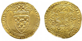 Charles VI 1380-1422
Écu d'or à la couronne, AU 4.00 g.
Ref : Dup. 369a, Fr. 291
Conservation : PCGS MS 62