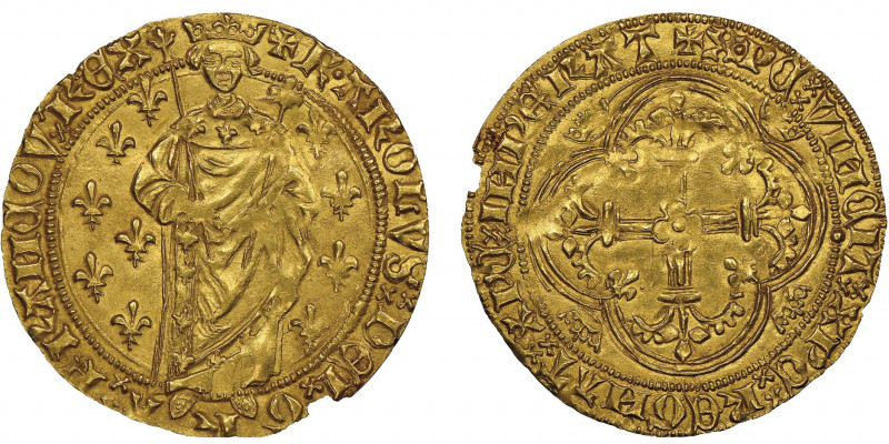 Charles VI 1380-1422
Royal d'or, Poitiers, AU 3.77 g.
Ref : Dup. 455, Fr. 303...