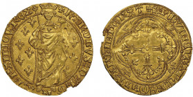Charles VI 1380-1422
Royal d'or, Poitiers, AU 3.77 g.
Ref : Dup. 455, Fr. 303
Conservation : NGC MS 61