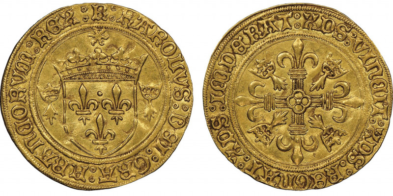 Charles VIII 1483-1498
Écu d'or de Bretagne, Rennes, AU 3.43 g. Ref : Dup. 581, ...