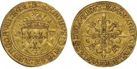 Charles VIII 1483-1498
Écu d'or de Bretagne, Rennes, AU 3.43 g. Ref : Dup. 581, Fr. 320
Conservation : NGC AU 58