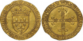 Charles VIII 1483-1498
Écu d'or, Saint-Lo, AU 3.46 g. Ref : Dup. 575, Fr. 318 Conservation : NGC AU 58