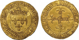 Louis XII 1498-1515
Écu d'or, Lyon, AU 3.52 g. Ref : Dup. 647, Fr. 323 Conservation : NGC AU 58