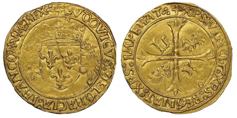 Louis XII 1498-1515
Écu d'or aux porcs-épics, point 12e, Lyon, AU 3.38 g. Ref : ...