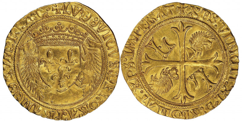 Louis XII 1498-1514
Écu d'or aux porcs-épics, Villeneuve-lès-Avignon, AU 3.34 g....