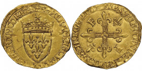 François Ier 1515-1547
Ecu d'or au soleil B, ancre, étoile sous la 4ème lettre = Bayonne, AU 3.41 g. Ref : Dup. 775, Fr. 347
Conservation : NGC MS 61....