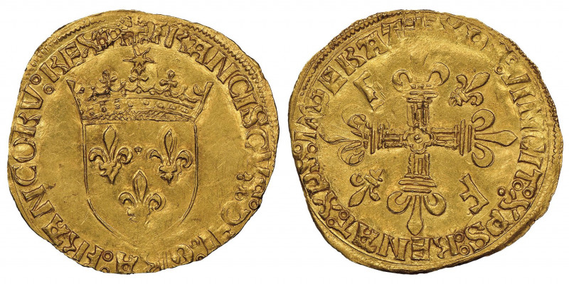 François Ier 1515-1547
Ecu d'or au soleil, 5e type, 3e émission, Limoges, 1519, ...