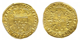 François Ier 1515-1547
Écu d'or au Soleil, point 12ème, Lyon, 1519, AU 3.4 g. Ref : Dup. 775, Fr. 345
Conservation : PCGS MS 62