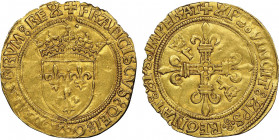 François Ier 1515-1547
Ecu d'or au soleil, 2e type, 3e émission, Montpellier, 1519, AU 3.34 g. Ref : Dup. 771a, Fr. 342
Conservation : Superbe