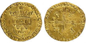 François Ier 1515-1547
Écu d’or au soleil, 5ème type, 3ème émission, Bourges, 1519, AU 3.48 g. Ref : Dup. 775, Fr. 345
Conservation : NGC MS 61