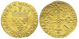 François Ier 1515-1547
Écu d'or au Soleil, trèfle, Toulouse, AU 3.37 g. Avers : .. FRANCO: REX
Ref : Dup. 775, Fr. 345
Conservation : Superbe