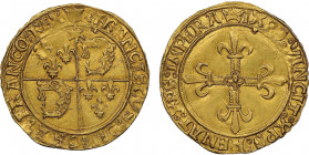 François Ier 1515-1547
Ecu d’or au soleil du Dauphiné, II ème type, point 1er, Cremieu, AU 3.14 g.
Ref : Dup. 783, Fr. 354
Conservation : NGC AU 58. S...