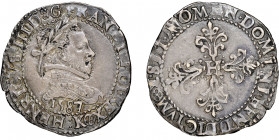 Henri III 1574-1589 
1/2 franc au col plat, Bordeaux, 1587 K, AG 7.08 g. Différent croix dan un cercle (Fort Arnault)
Ref : Dupl. 1131, Ci. 1431, Sb. ...