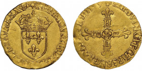 Henri IV 1589-1610
Ecu d'or au soleil, 3éme type d'Aix-en-Provence, 1595 &, AU 3.37 g. Ref : Dupl. 1203C, Sb.4960 (C different du maitre Jean Chevali...