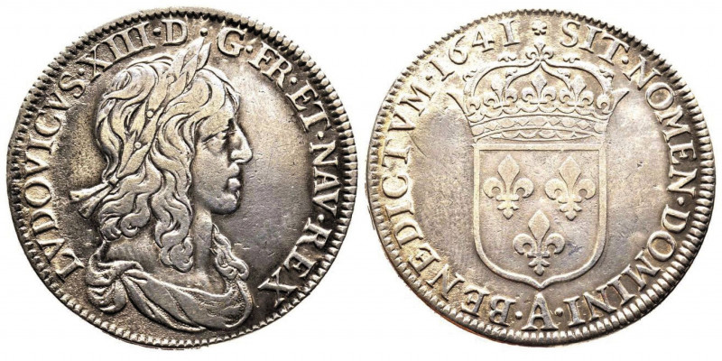 Louis XIII 1610-1643
1/2 Écu, 1er Poinçon de Warin, Paris, 1641 A, rose, AG 13.6...