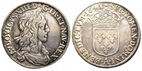 Louis XIII 1610-1643
1/2 Écu, 1er Poinçon de Warin, Paris, 1641 A, rose, AG 13.65 g.
Ref : G. 49 (R5)
Conservation : TB/TTB. Traces de nettoyage. Rari...