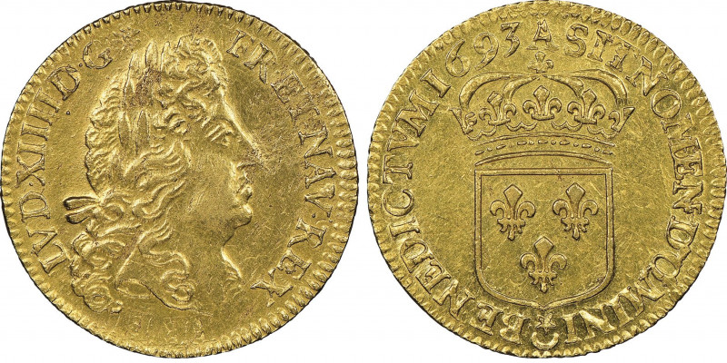 Louis XIV 1643-1715
Louis d'or à l'écu, Paris, 1693 A, AU 6.75 g.
Ref : G.250, F...