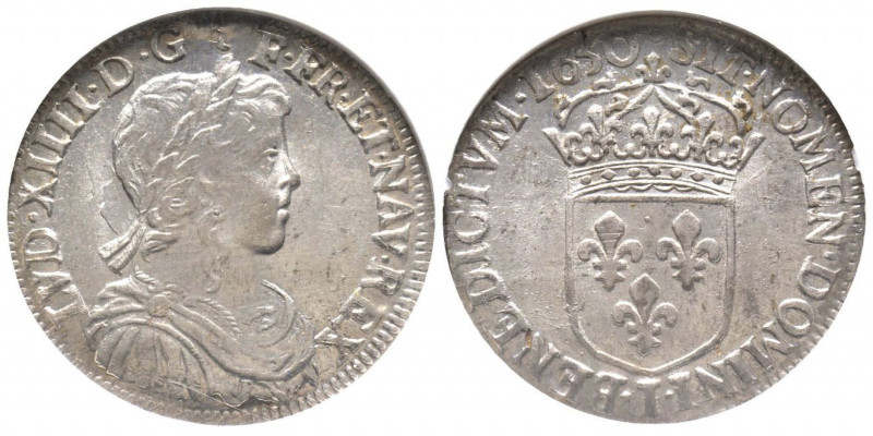 Louis XIV 1643-1715
1/2 Écu à la mèche longue, Limoges, 1650 I, AG 13.65 g.
Ref ...