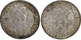 Louis XIV 1643-1715
1/2 Écu à la mèche longue, Rennes, 1651 9, AG 13.72 g.
Ref : G. 169
Conservation : NGC MS 63. Superbe exemplaire, très rare dans c...
