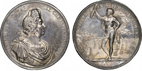 Louis XIV 1643-1715 
Médaille en argent, bombardement de Gênes par la flotte de Abraham de Quesnay , 18-22 May 1684, AG 69 mm par Michel Molart & F. C...