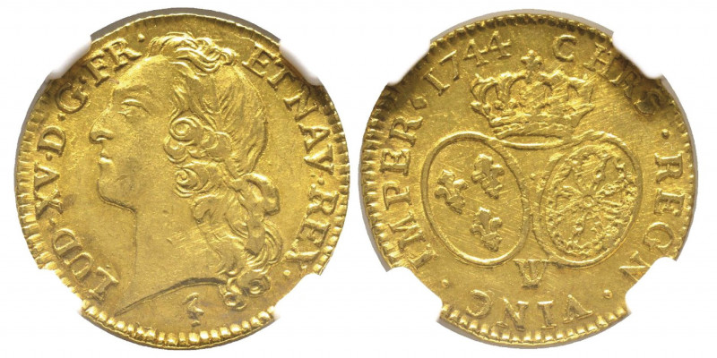 Louis XV 1715-1774
Louis d'or au bandeau, Lille, 1744 W, AU 8.15 g.
Ref : G. 341...