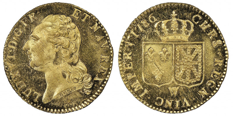 Louis XVI 1774-1793
Louis d'or à la tête nue, Lille, 1786 W, AU 7.64 g.
Ref : G....