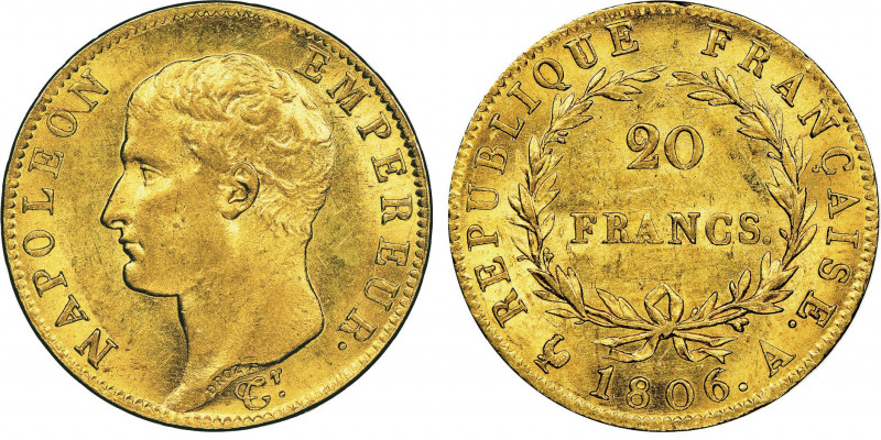 Premier Empire 1804-1814
20 Francs, Paris, 1806 A, AU 6.45 g. 
Ref : G.1023, Fr....