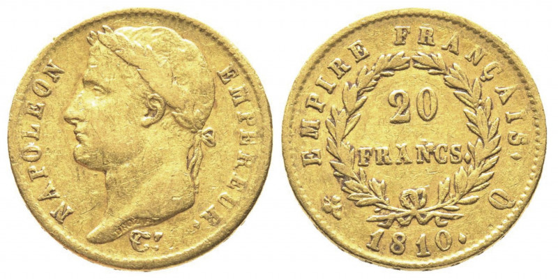 Premier Empire 1804-1814
20 Francs, Perpignan, 1810 Q, AU 6.45 g. 
Ref : G.1025,...