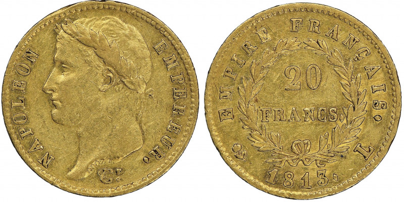 Premier Empire 1804-1814
20 Francs, Bayonne, 1813 L, AU 6.45 g. 
Ref : G.1025, F...