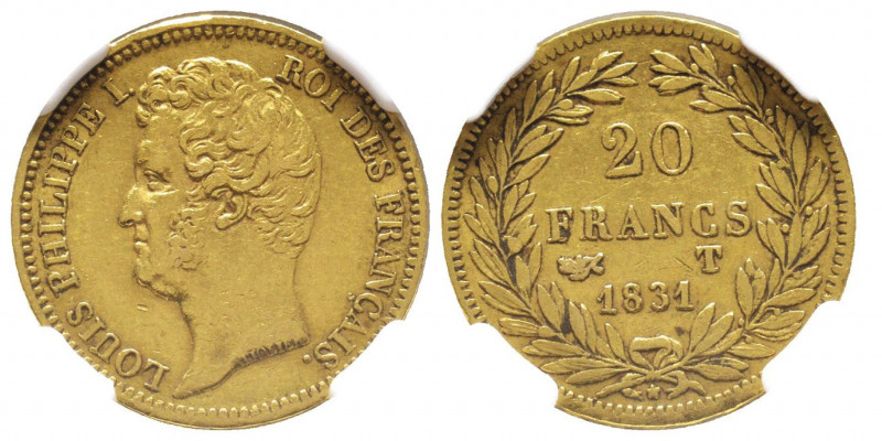 Louis Philippe 1830-1848
20 Francs, Nantes, 1831 T, AU 6.45 g.
Ref : G. 1030a, F...