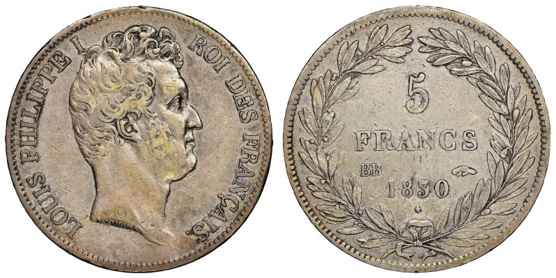 Louis Philippe 1830-1848
5 Francs, Strasbourg, 1830 BB, AG 25 g.
Ref : G. 676
Co...