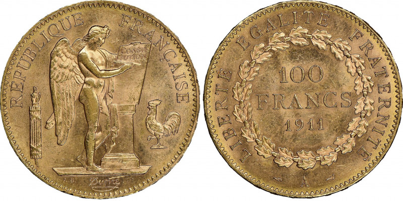 Troisième République 1870-1940
100 Francs, Paris, 1911 A, AU 32.25 g.
Ref : G.11...